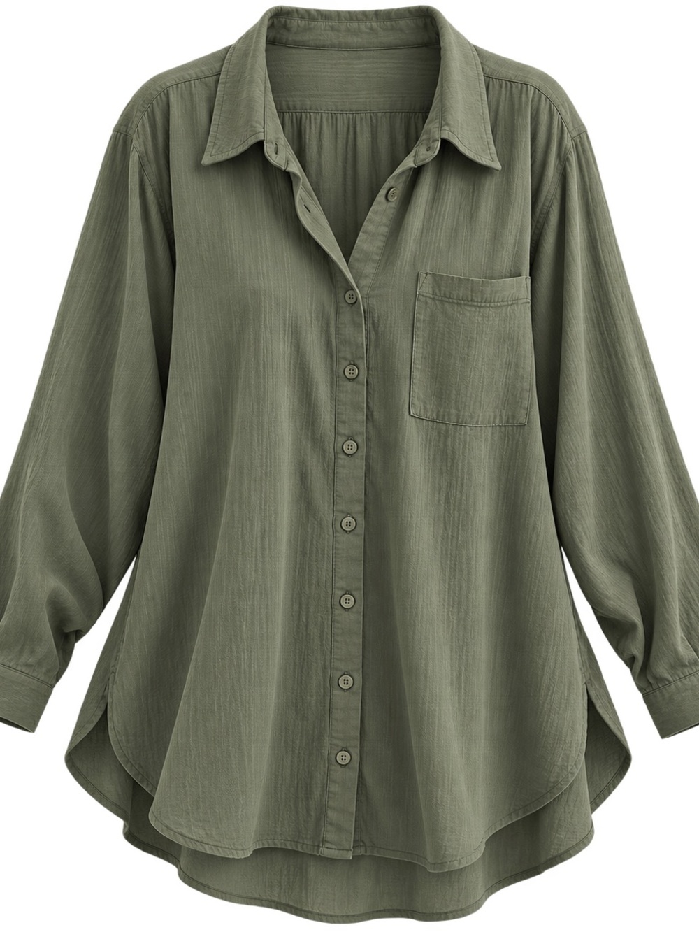 Torrid 5 Relaxed Olive Green Button-Down Shirt with Chest Pocket